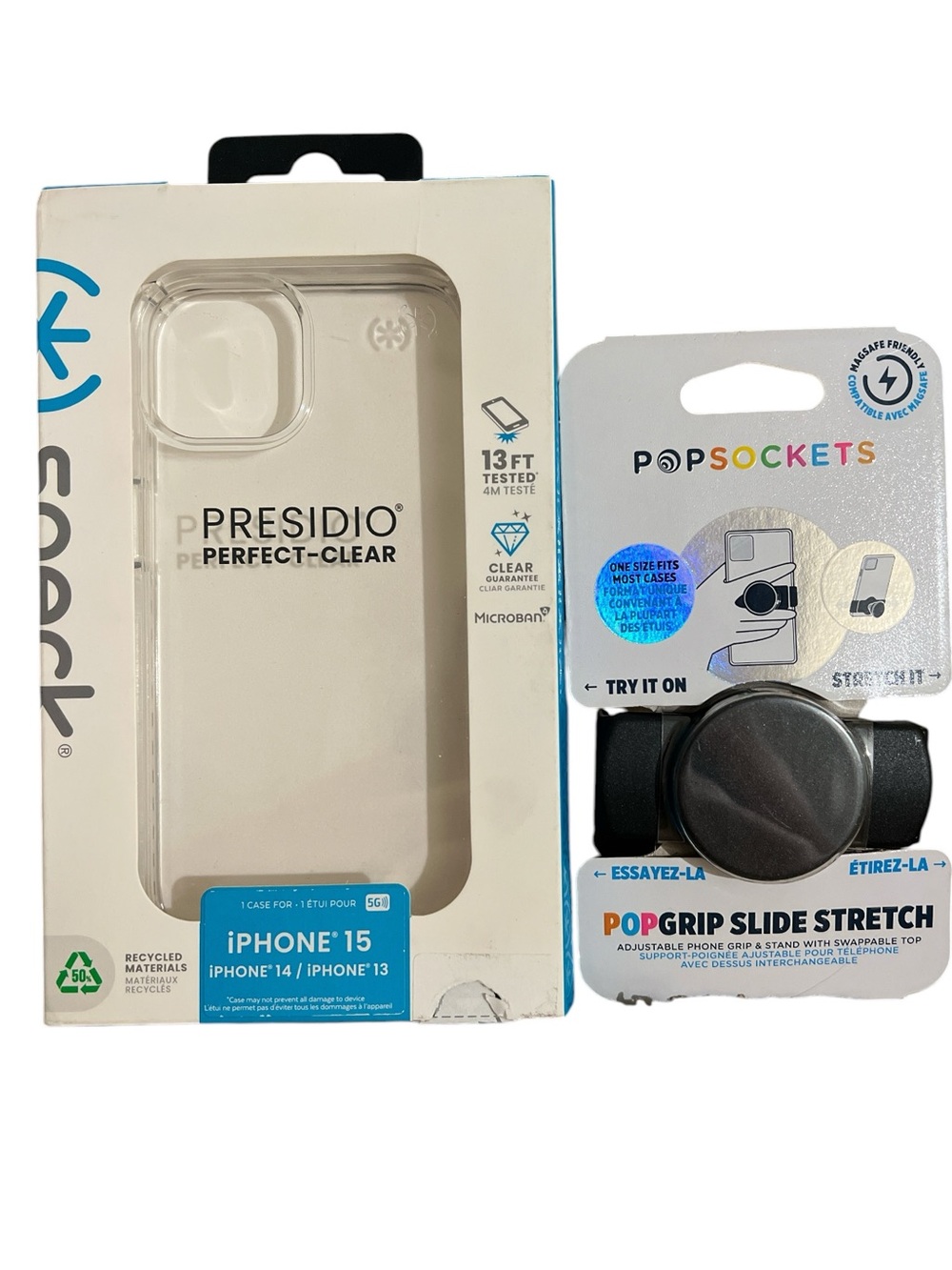 Speck Presidio Perfect-Clear iPhone 15/14/13 Case +‎ PopSocket Bundle NEW